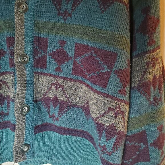 Vintage The Mens Store at Sears Cardigan Sweater L Grandpa Southwestern Blues - Picture 5 of 7